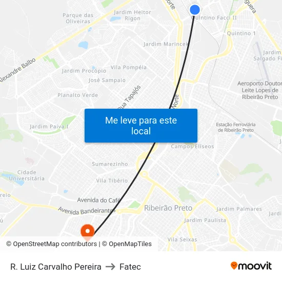 R. Luiz Carvalho Pereira to Fatec map