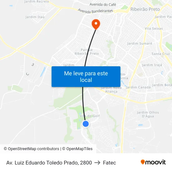 Av. Luiz Eduardo Toledo Prado, 2800 to Fatec map