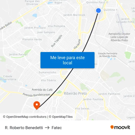 R. Roberto Benedetti to Fatec map