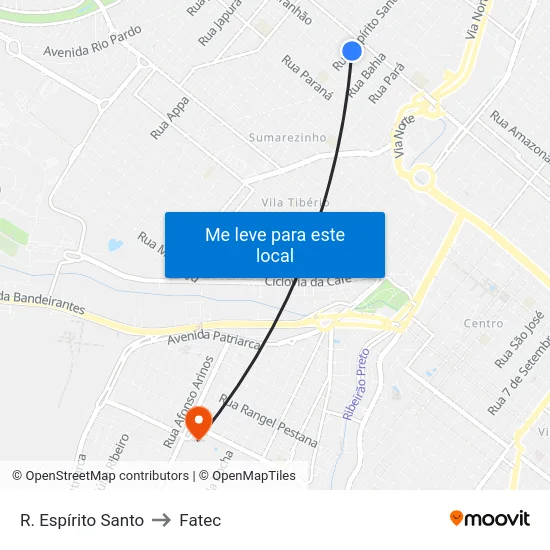 R. Espírito Santo to Fatec map