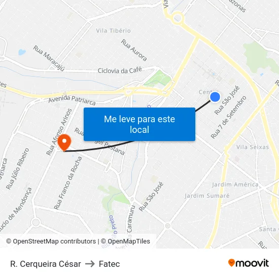 R. Cerqueira César to Fatec map