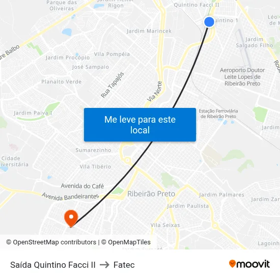 Saída Quintino Facci II to Fatec map