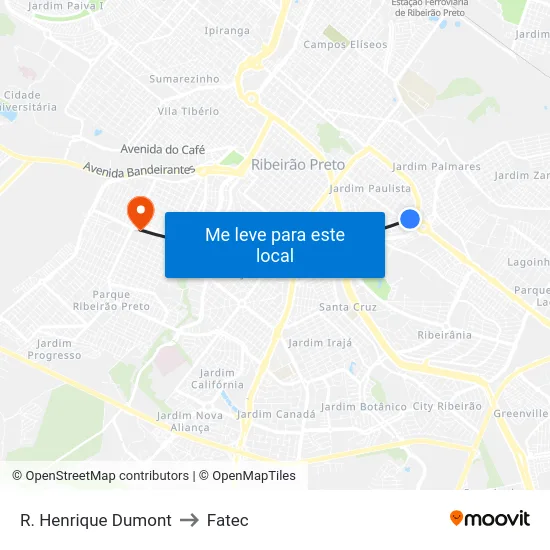 R. Henrique Dumont to Fatec map