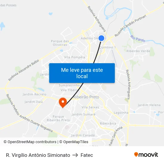 R. Virgílio Antônio Simionato to Fatec map