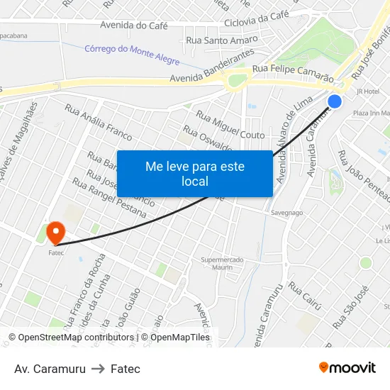 Av. Caramuru to Fatec map