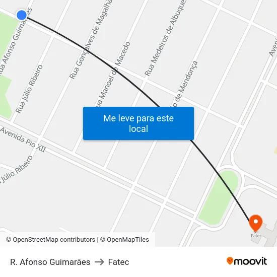 R. Afonso Guimarães to Fatec map