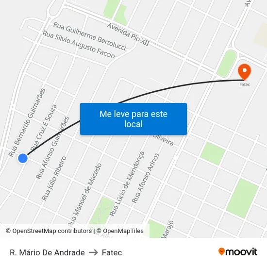 R. Mário De Andrade to Fatec map