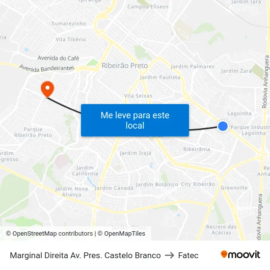 Marginal Direita Av. Pres. Castelo Branco to Fatec map