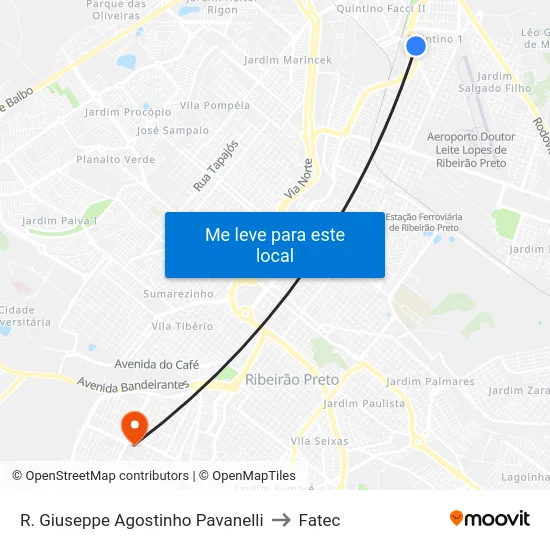 R. Giuseppe Agostinho Pavanelli to Fatec map