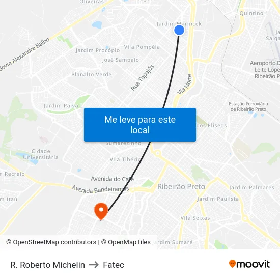 R. Roberto Michelin to Fatec map