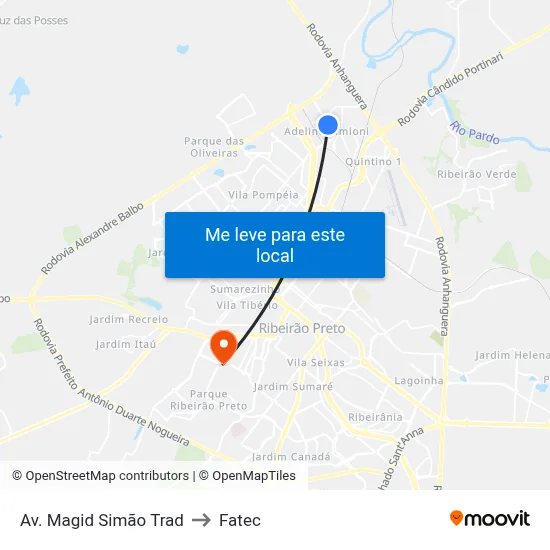 Av. Magid Simão Trad to Fatec map
