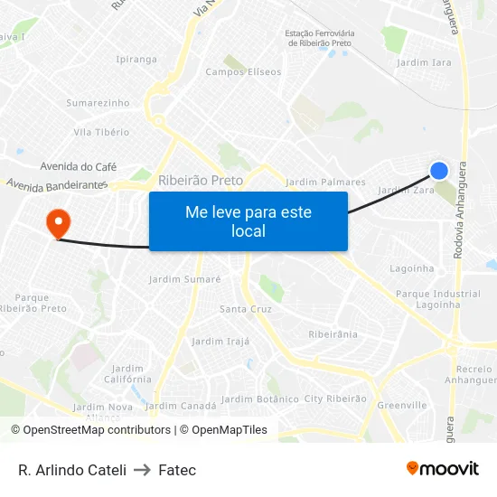 R. Arlindo Cateli to Fatec map