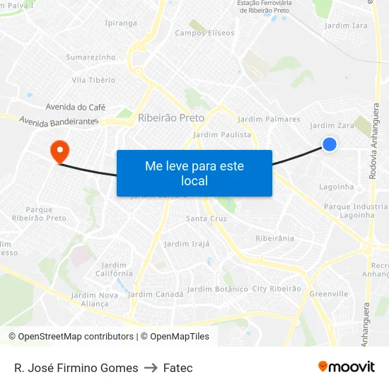 R. José Firmino Gomes to Fatec map