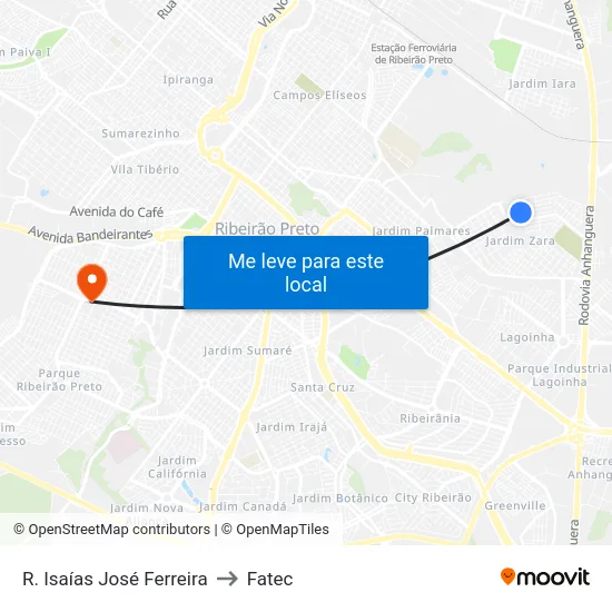 R. Isaías José Ferreira to Fatec map