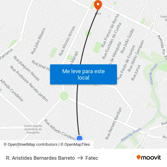 R. Aristides Bernardes Barreto to Fatec map