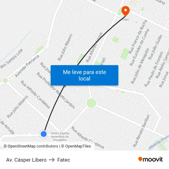 Av. Cásper Líbero to Fatec map