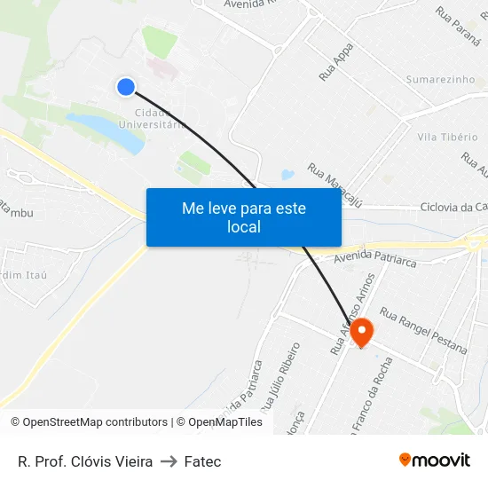 R. Prof. Clóvis Vieira to Fatec map