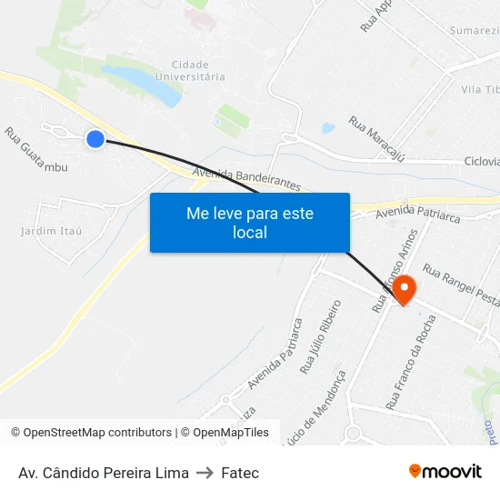 Av. Cândido Pereira Lima to Fatec map