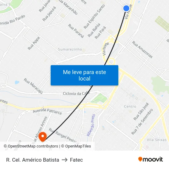 R. Cel. Américo Batista to Fatec map