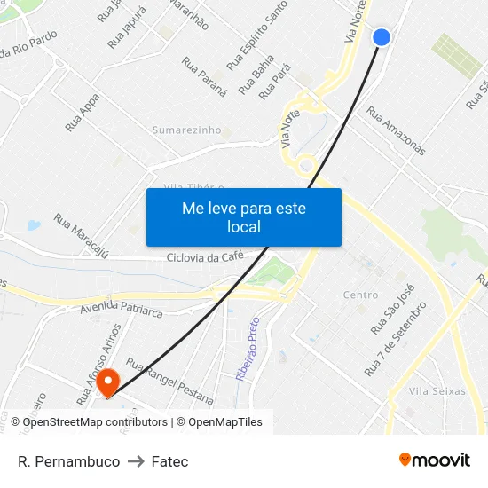 R. Pernambuco to Fatec map