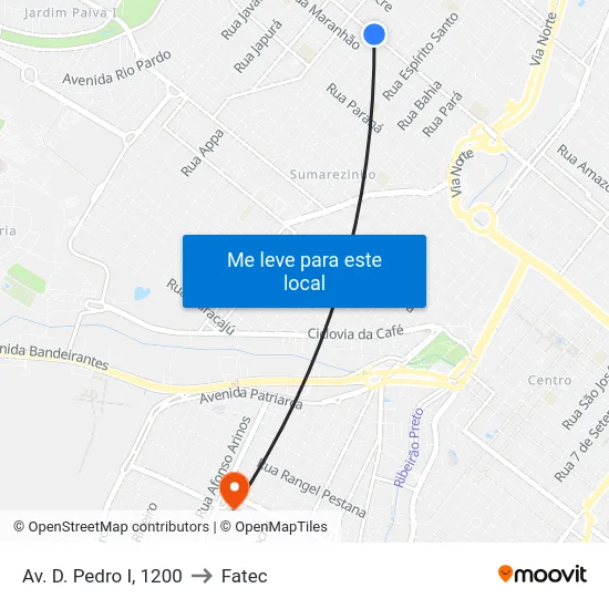 Av. D. Pedro I, 1200 to Fatec map