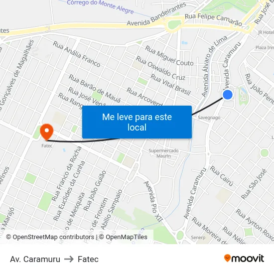 Av. Caramuru to Fatec map