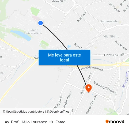 Av. Prof. Hélio Lourenço to Fatec map