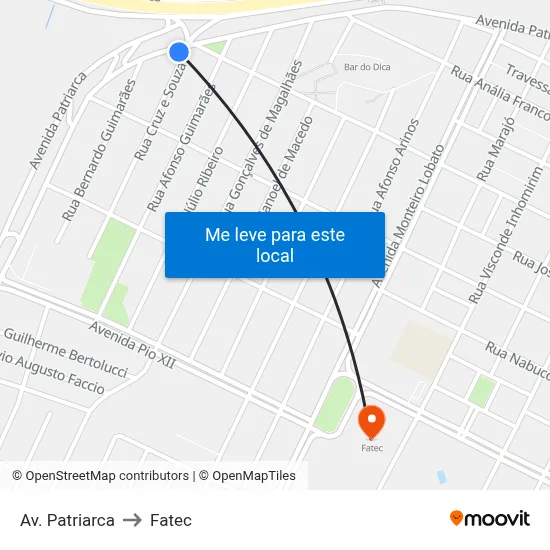 Av. Patriarca to Fatec map