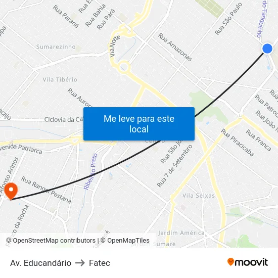 Av. Educandário to Fatec map