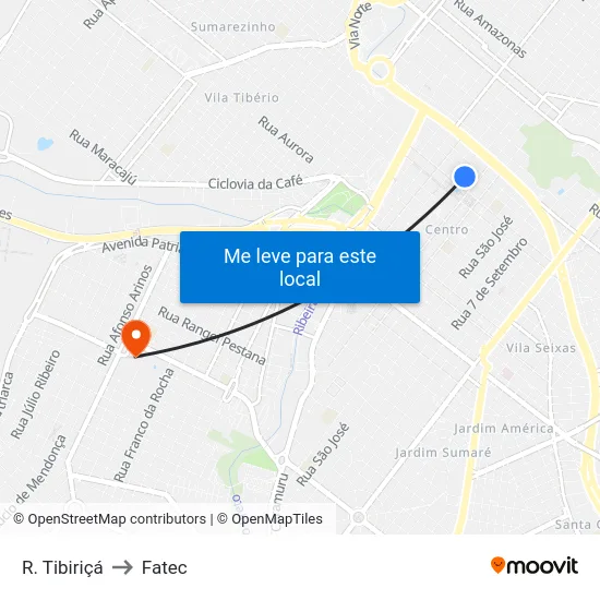 R. Tibiriçá to Fatec map