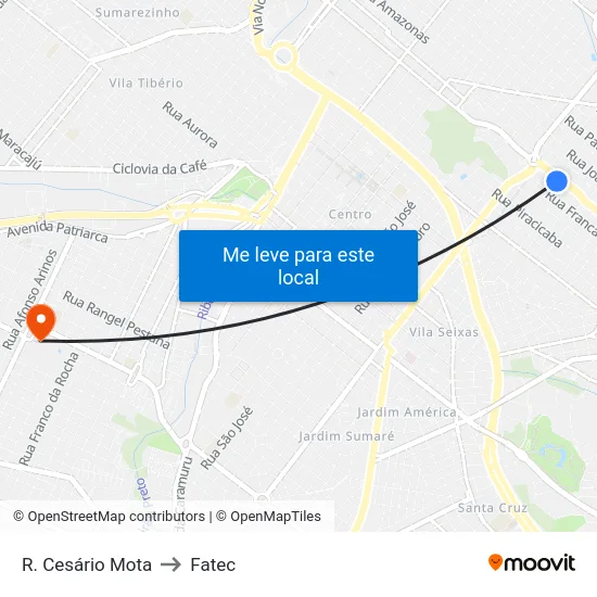 R. Cesário Mota to Fatec map