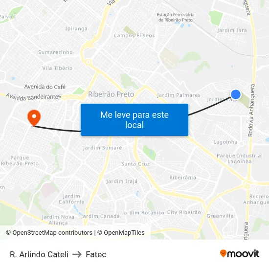 R. Arlindo Cateli to Fatec map