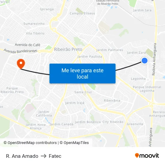R. Ana Amado to Fatec map