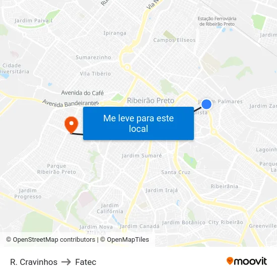R. Cravinhos to Fatec map