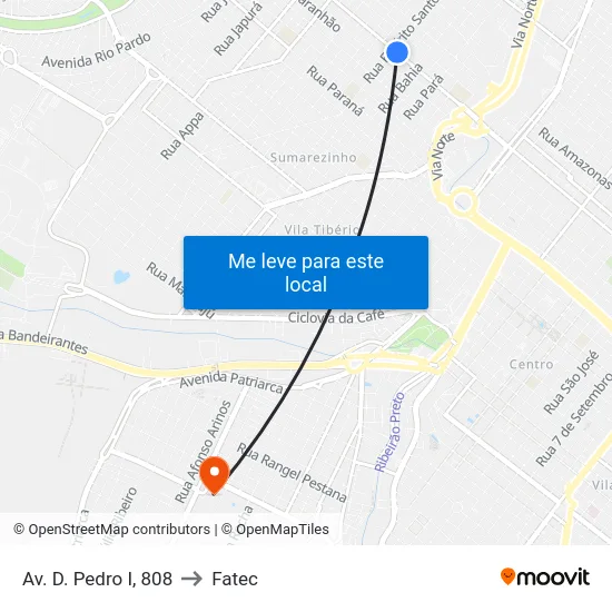 Av. D. Pedro I, 808 to Fatec map