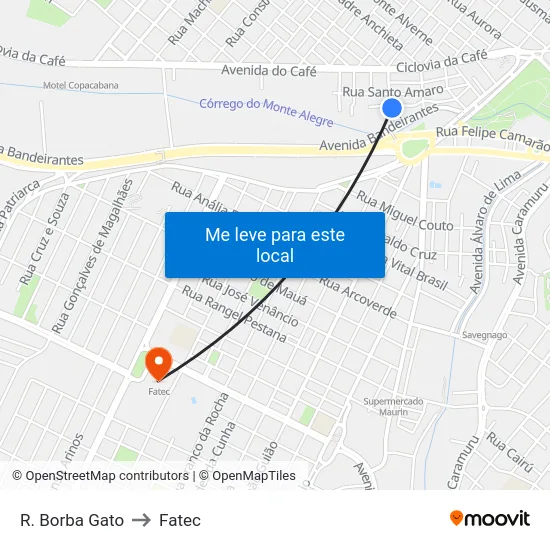 R. Borba Gato to Fatec map