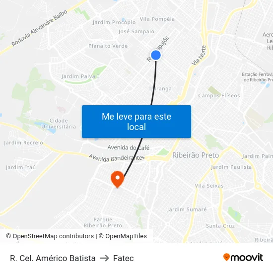 R. Cel. Américo Batista to Fatec map