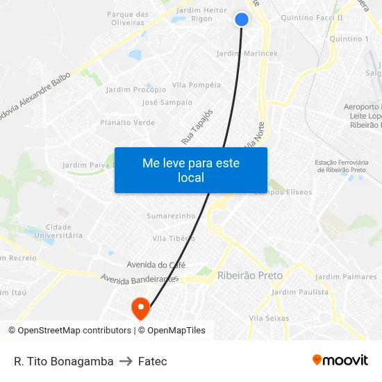 R. Tito Bonagamba to Fatec map