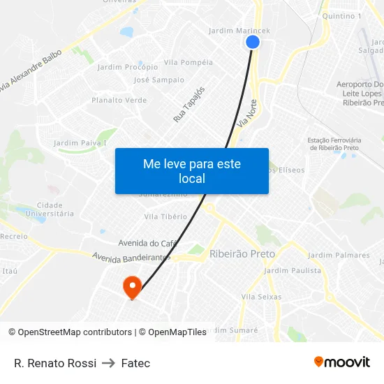 R. Renato Rossi to Fatec map