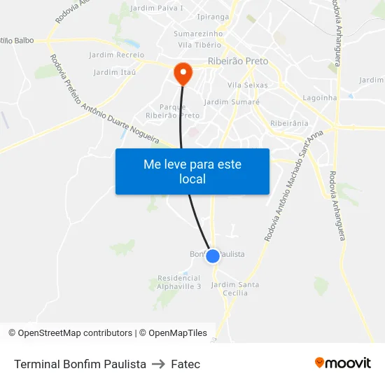 Terminal Bonfim Paulista to Fatec map