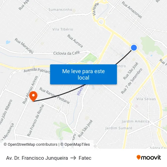 Av. Dr. Francisco Junqueira to Fatec map