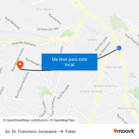 Av. Dr. Francisco Junqueira to Fatec map