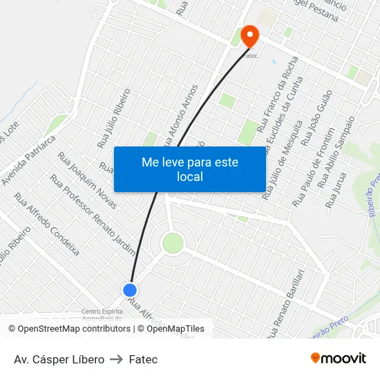 Av. Cásper Líbero to Fatec map