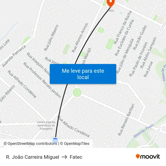 R. João Carreira Miguel to Fatec map