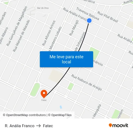 R. Anália Franco to Fatec map