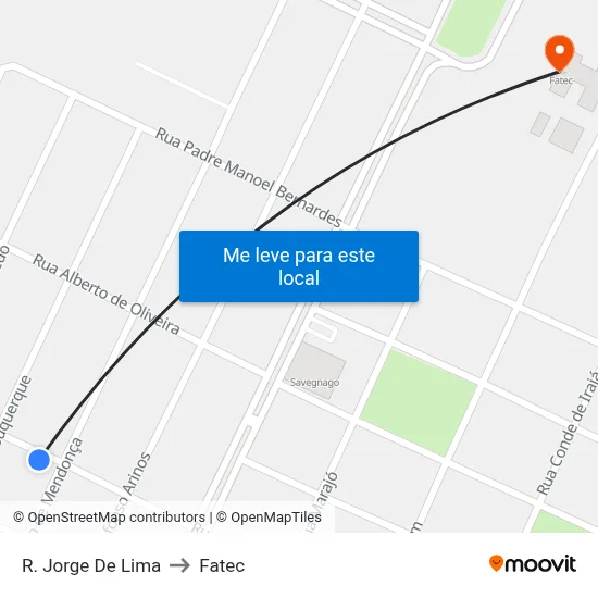 R. Jorge De Lima to Fatec map
