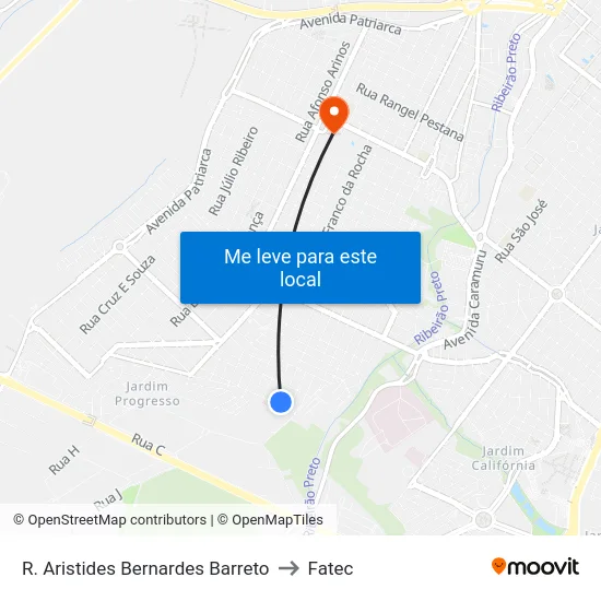 R. Aristides Bernardes Barreto to Fatec map