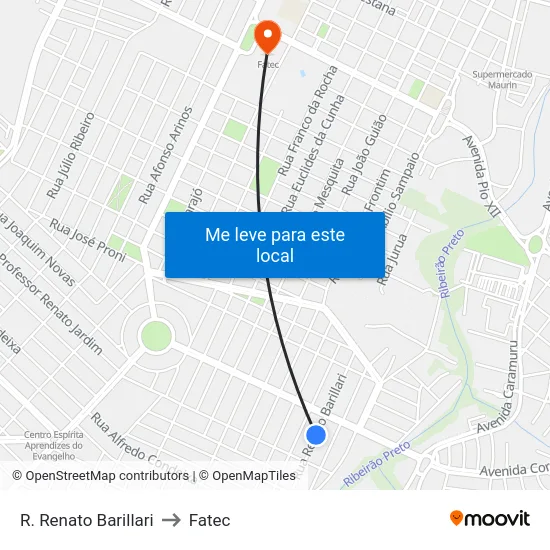 R. Renato Barillari to Fatec map