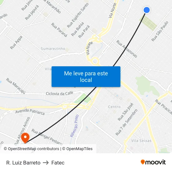 R. Luiz Barreto to Fatec map