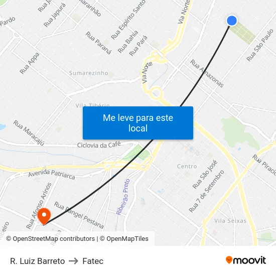 R. Luiz Barreto to Fatec map